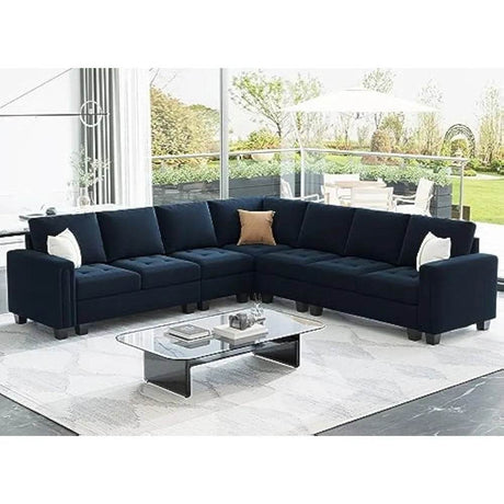 Modern Velvet L - Shaped Sectional Sofa With Chaise - Calmora - Sleep Galleria