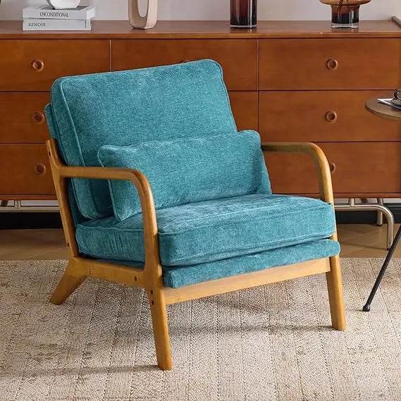 Mid-Century Modern Chenille Armchair with Lumbar Pillow - Sleep Galleria