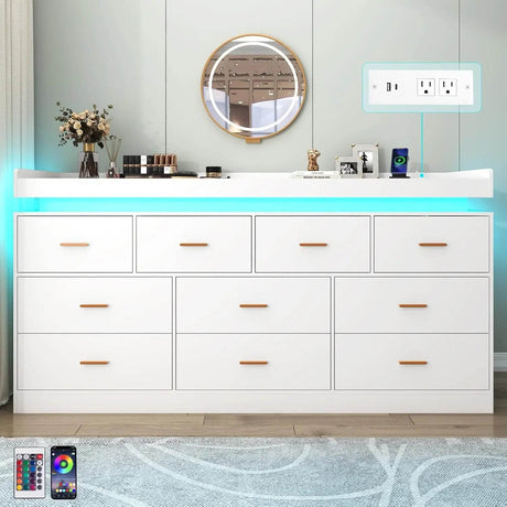 Modern 10 - Drawer Dresser with LED Light - XMSJ - Sleep Galleria