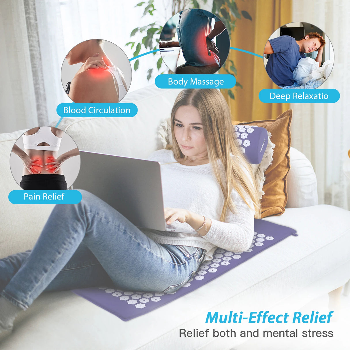 Acupressure Mat and Pillow Massage Set With Bag