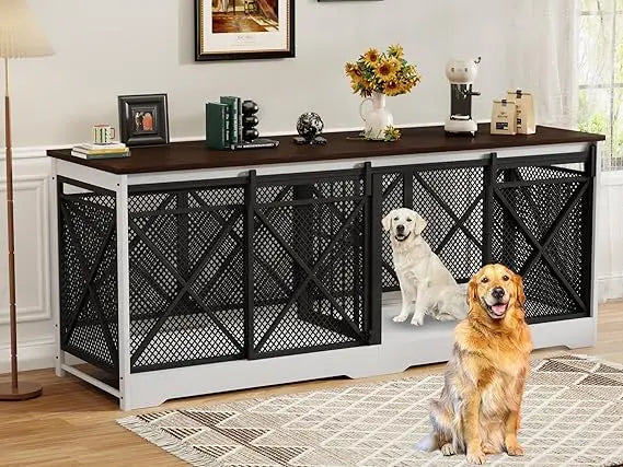 Double Dog Crate Furniture Heavy Duty Chew-Resistant Indoor