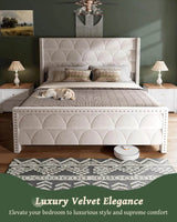 Velvet Upholstered Wingback Platform Bed Frame - XMSJ - Sleep Galleria