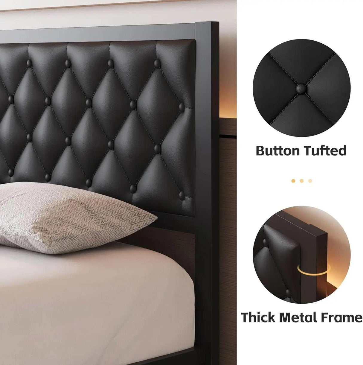 PU Leather Upholstered Bed Frame with Headboard - Sleep Galleria