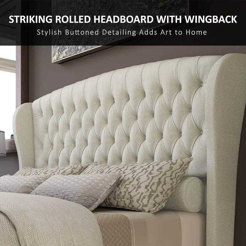 Chenille Upholstered Sleigh Bed Frame - Sleep Galleria