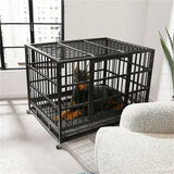Heavy Duty Chew-Resistant Iron Dog Crate With Wheels