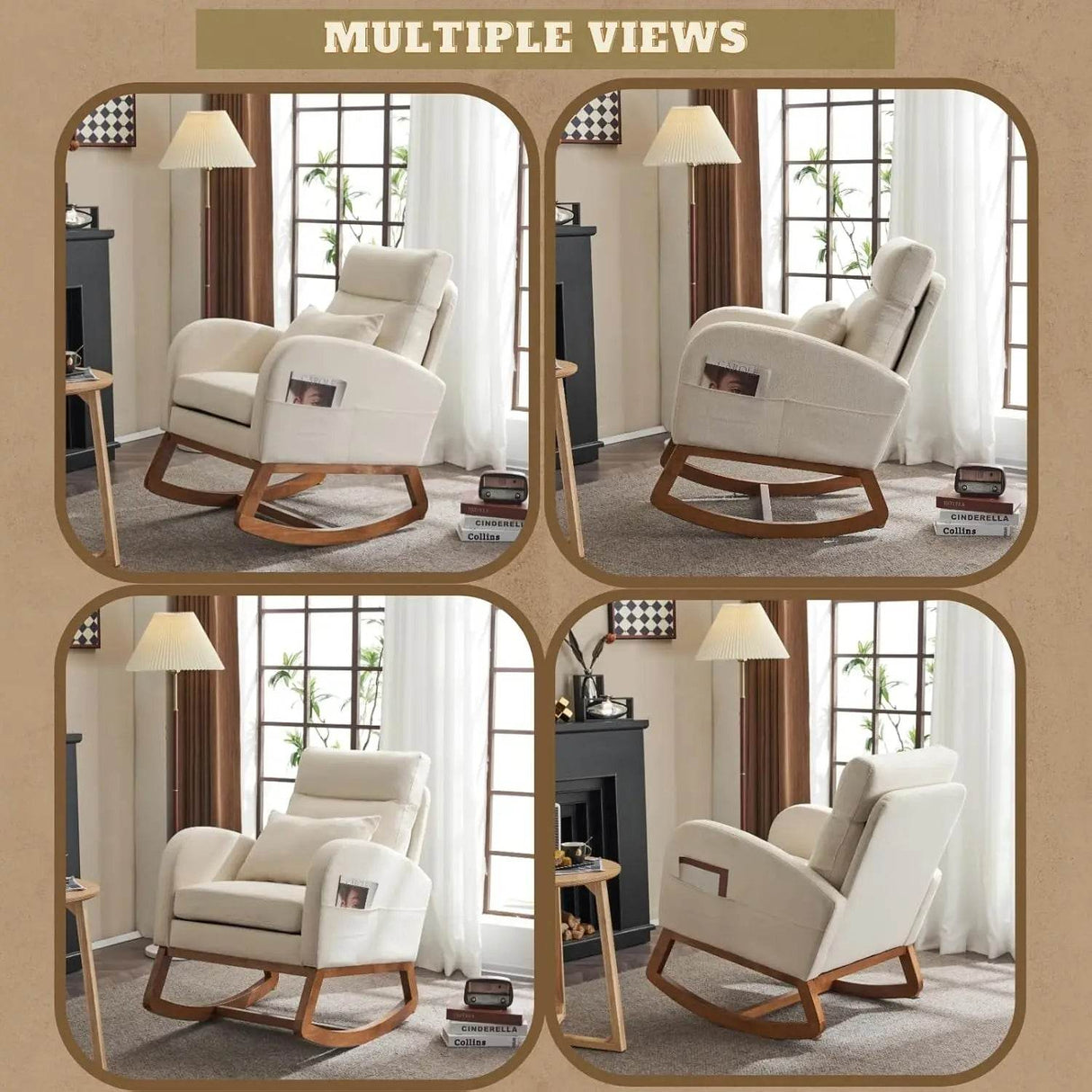 Beige Linen Upholstered Nursery Rocking Chair - Sleep Galleria