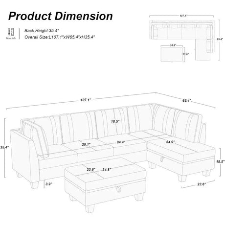 Velvet L - Shaped Sectional Sofa With Ottoman - Calmora - Sleep Galleria