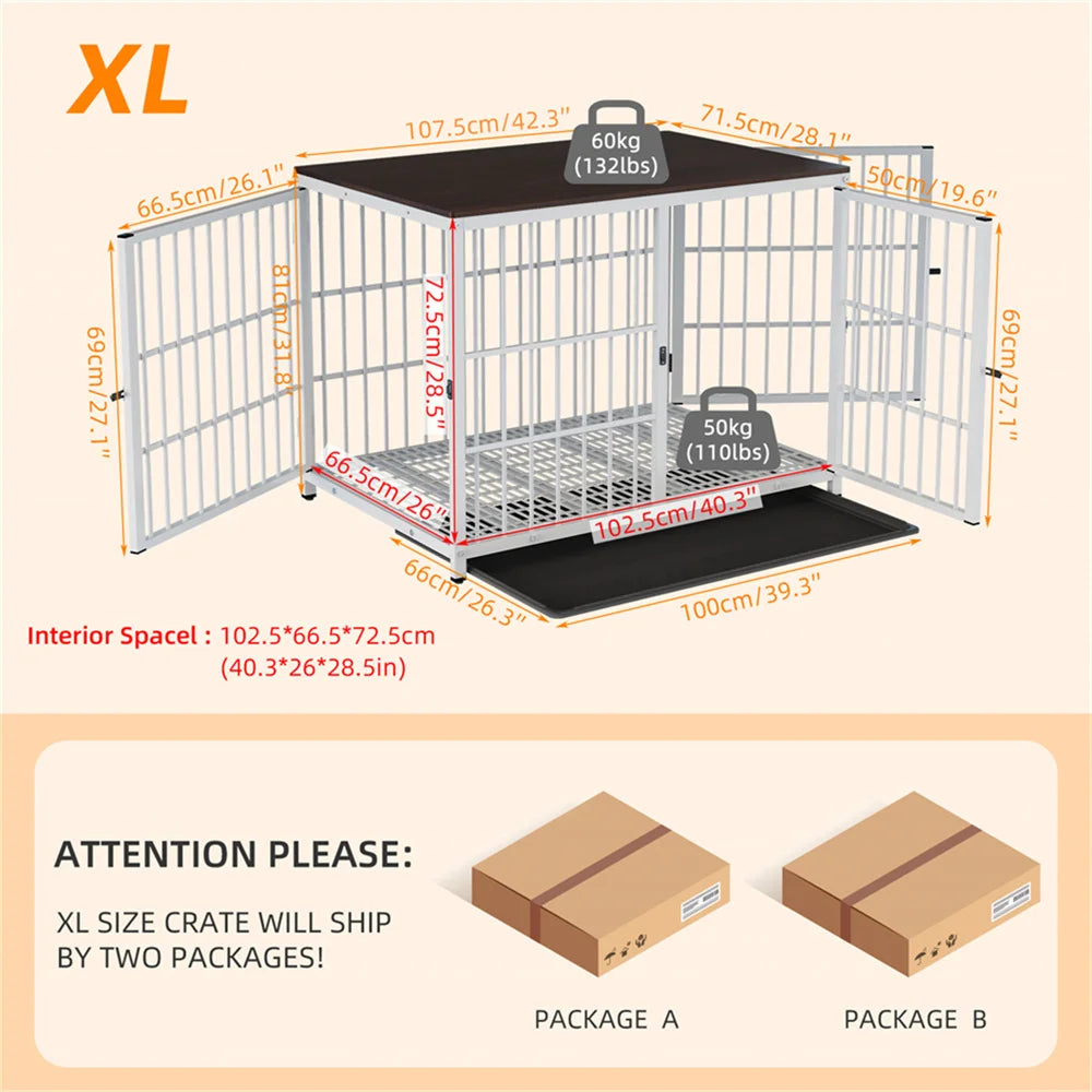 Multifunctional Wooden Dog Crate With Removable Tray