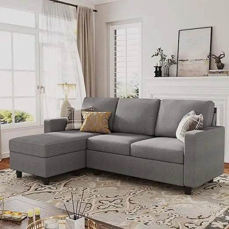 Convertible Firm Linen Fabric Sectional Sofa Light Grey - Calmora - Sleep Galleria