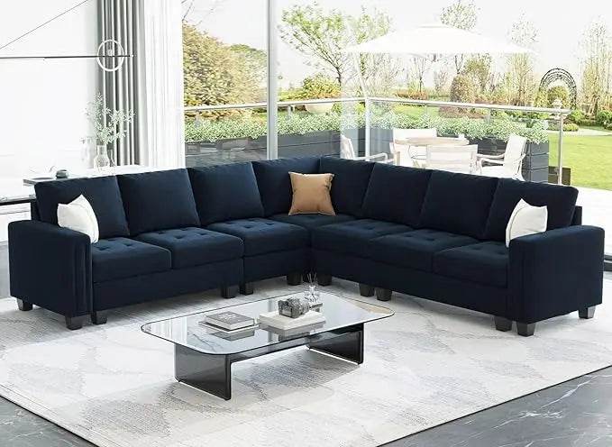 Modern Velvet L - Shaped Sectional Sofa With Chaise - Calmora - Sleep Galleria