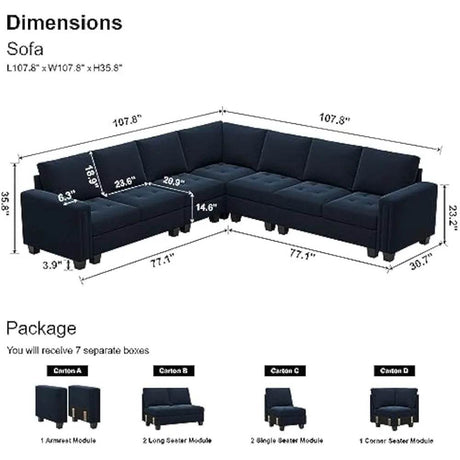 Modern Velvet L - Shaped Sectional Sofa With Chaise - Calmora - Sleep Galleria