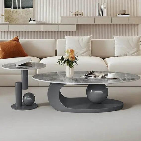 Modern Stone Coffee Table with Metal Base - XMSJ - Sleep Galleria