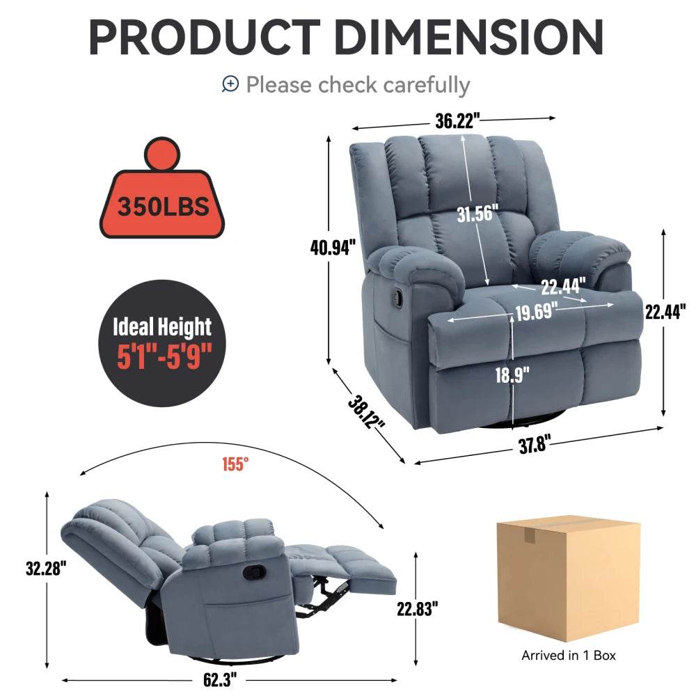 Manual Swivel Rocking Oversized Recliner Chair - Calmora - Sleep Galleria
