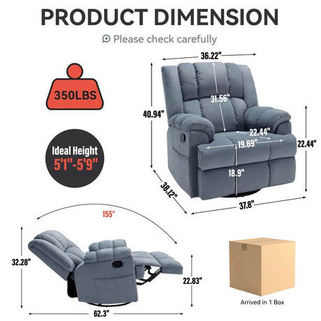 Manual Swivel Rocking Oversized Recliner Chair - Calmora - Sleep Galleria
