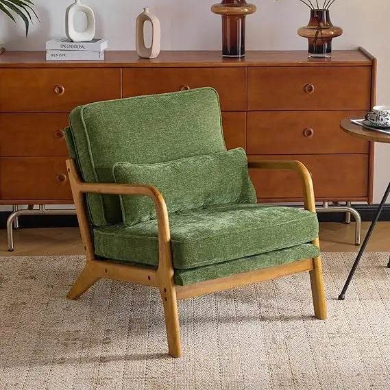 Mid-Century Modern Chenille Armchair with Lumbar Pillow - Sleep Galleria