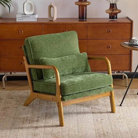 Mid - Century Modern Chenille Armchair with Lumbar Pillow - Calmora - Sleep Galleria