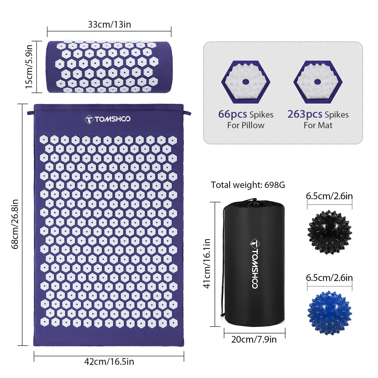 Acupressure Mat and Pillow Massage Set With Bag