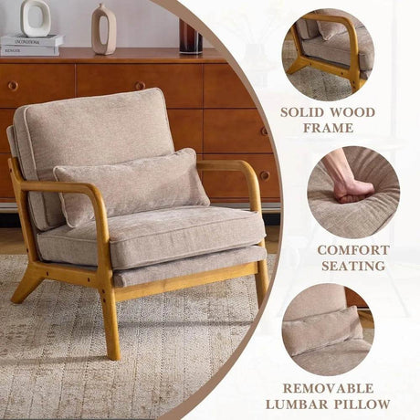 Mid - Century Modern Chenille Armchair with Lumbar Pillow - Calmora - Sleep Galleria
