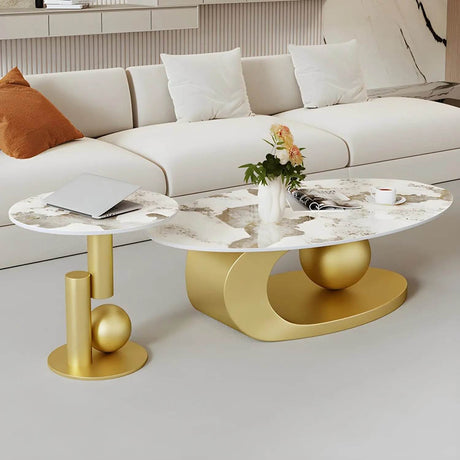 Modern Stone Coffee Table with Metal Base - XMSJ - Sleep Galleria