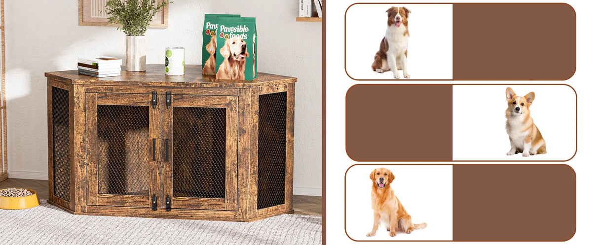 Retro Wooden Space-Saving Corner Pet Dog House