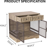 Indoor Wooden Dog Crate Furniture With Adjustable Feeder