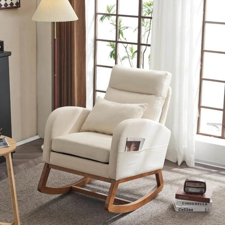 Beige Linen Upholstered Nursery Rocking Chair - Calmora - Sleep Galleria