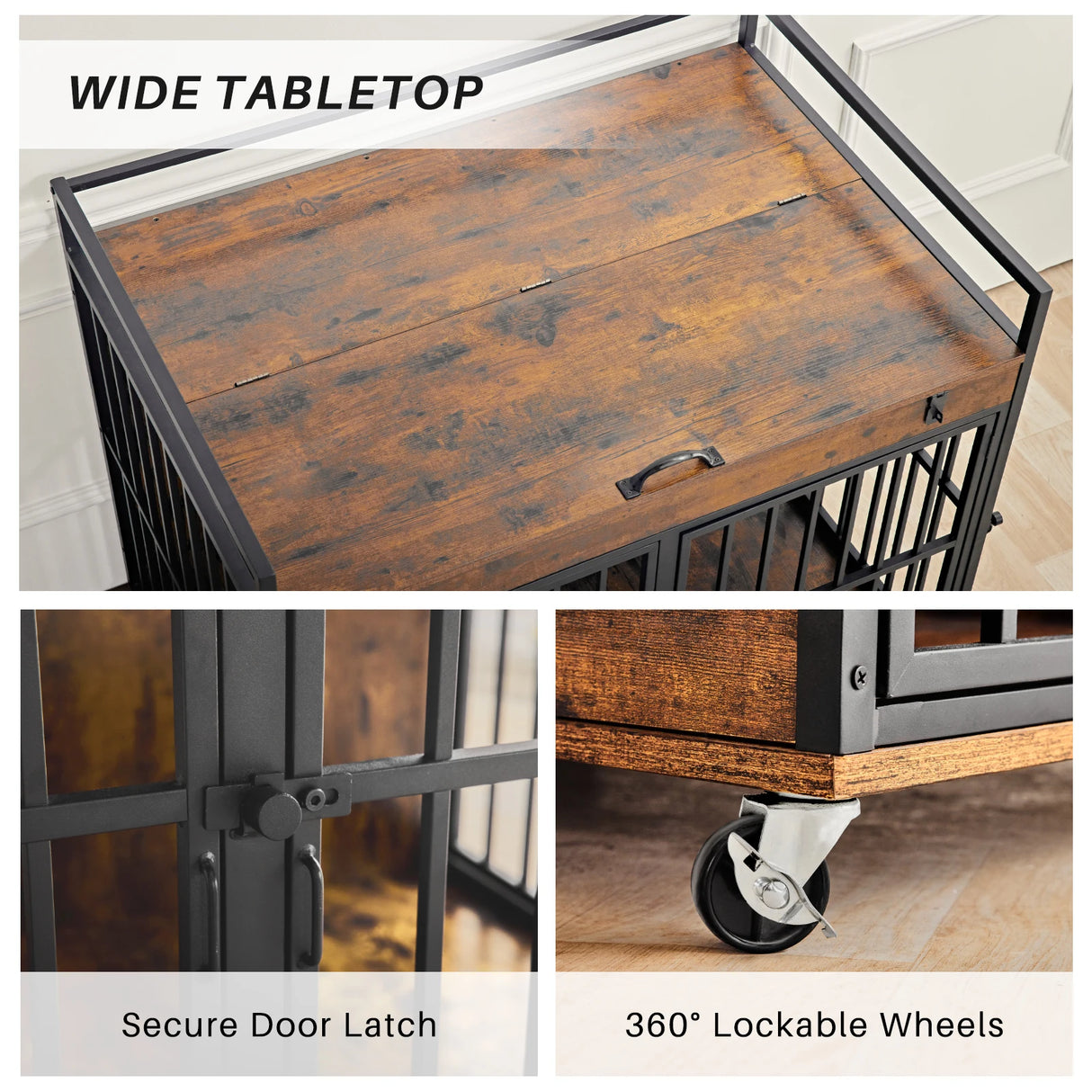 Industrial Wood Heavy Duty Large Dog Crate With Wheels