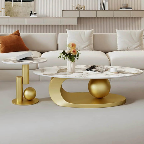 Modern Stone Coffee Table with Metal Base - XMSJ - Sleep Galleria