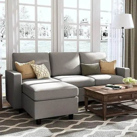 Convertible Firm Linen Fabric Sectional Sofa Light Grey - Calmora - Sleep Galleria