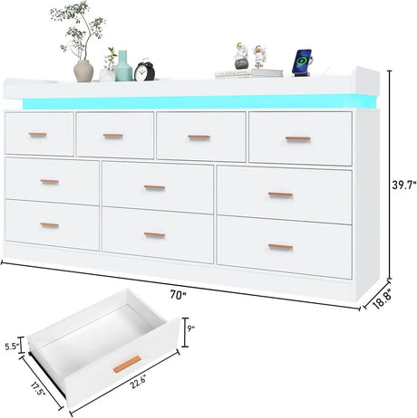 Modern 10 - Drawer Dresser with LED Light - XMSJ - Sleep Galleria