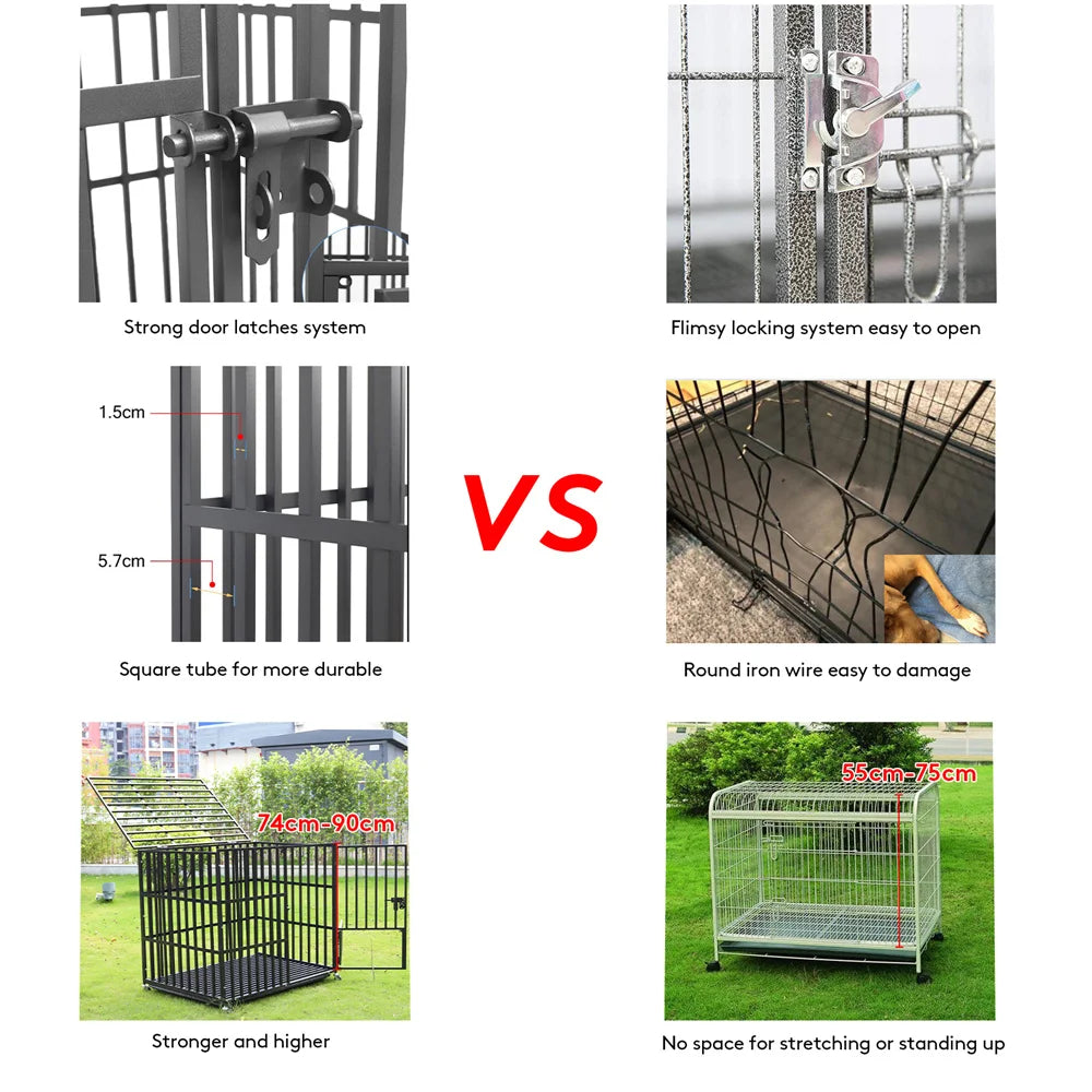 Heavy Duty Chew-Resistant Iron Dog Crate With Wheels