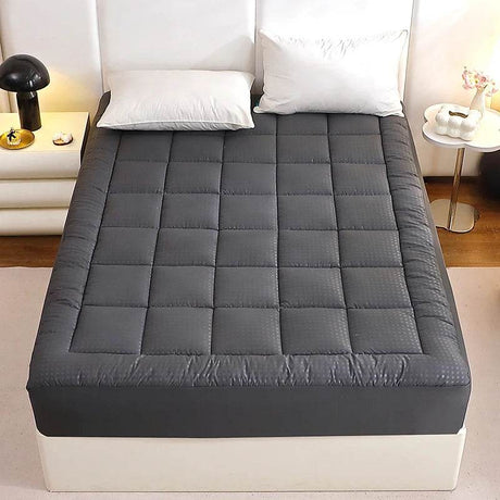 Premium 350gsm Dark Grey Quilted Mattress Pad with 43cm Bed Skirt – Fits Twin to King, Thin Protective Cover for Enhanced Comfort and Durability - Sleep Galleria