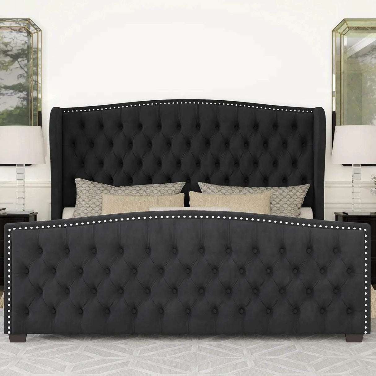 Velvet Upholstered Platform Bed Frame With Wingback Headboard - Sleep Galleria