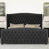Velvet Upholstered Platform Bed Frame With Wingback Headboard - Sleep Galleria