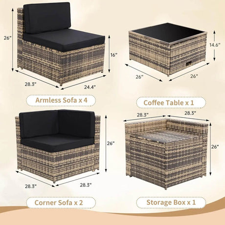 8 - Piece Outdoor Rattan Patio Furniture Set - XMSJ - Sleep Galleria