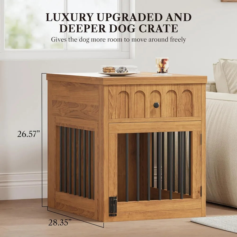 Indoor Wooden Dog Crate With Storage Drawer End Table