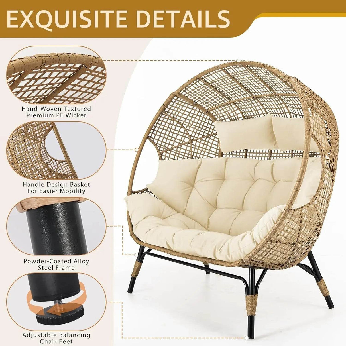 Oversized Double Egg Chair With Cushions - Sleep Galleria