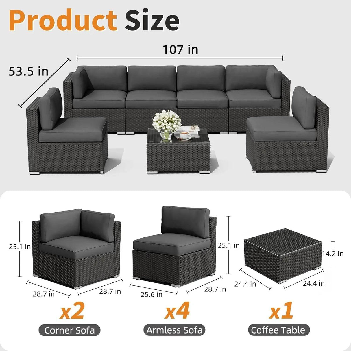 7-Piece Outdoor Rattan Wicker Sectional Sofa Set - Sleep Galleria