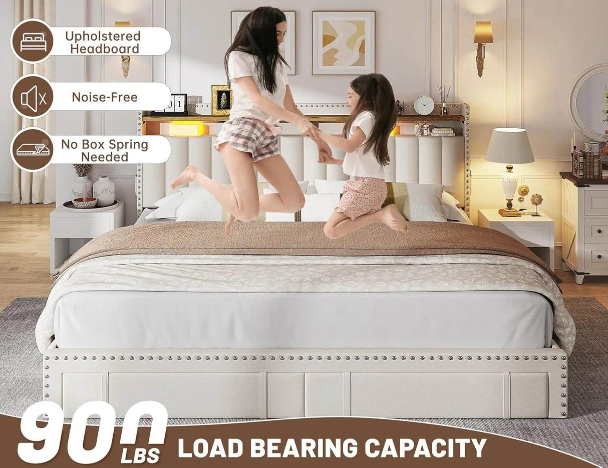 Upholstered Bed Frame with Storage Drawers - Sleep Galleria