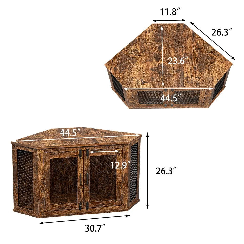 Retro Wooden Space-Saving Corner Pet Dog House