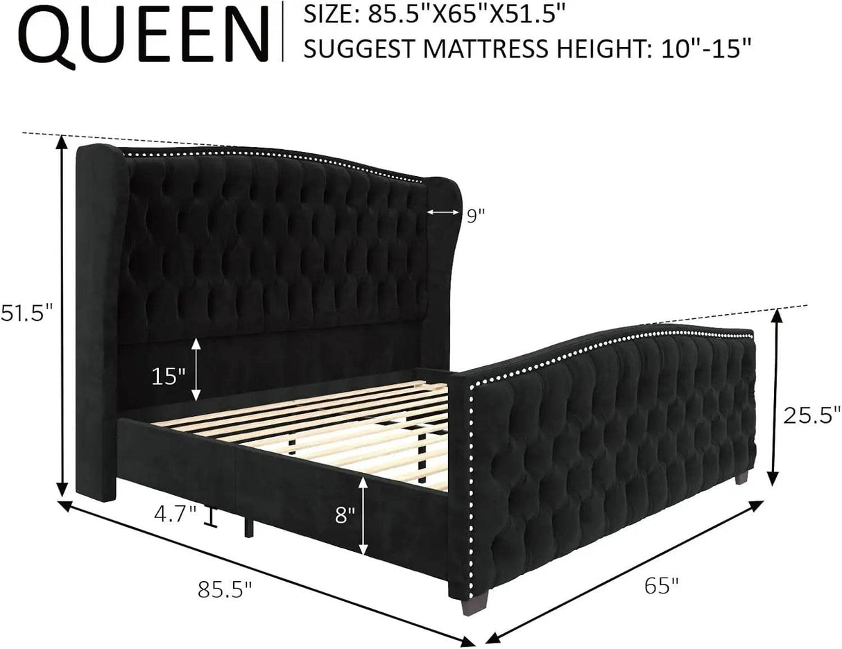 Velvet Upholstered Platform Bed Frame With Wingback Headboard - Sleep Galleria