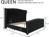 Velvet Upholstered Platform Bed Frame With Wingback Headboard - Sleep Galleria