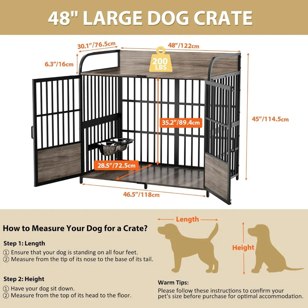 Heavy Duty Indoor XL Dog Crate With Adjustable Bowls