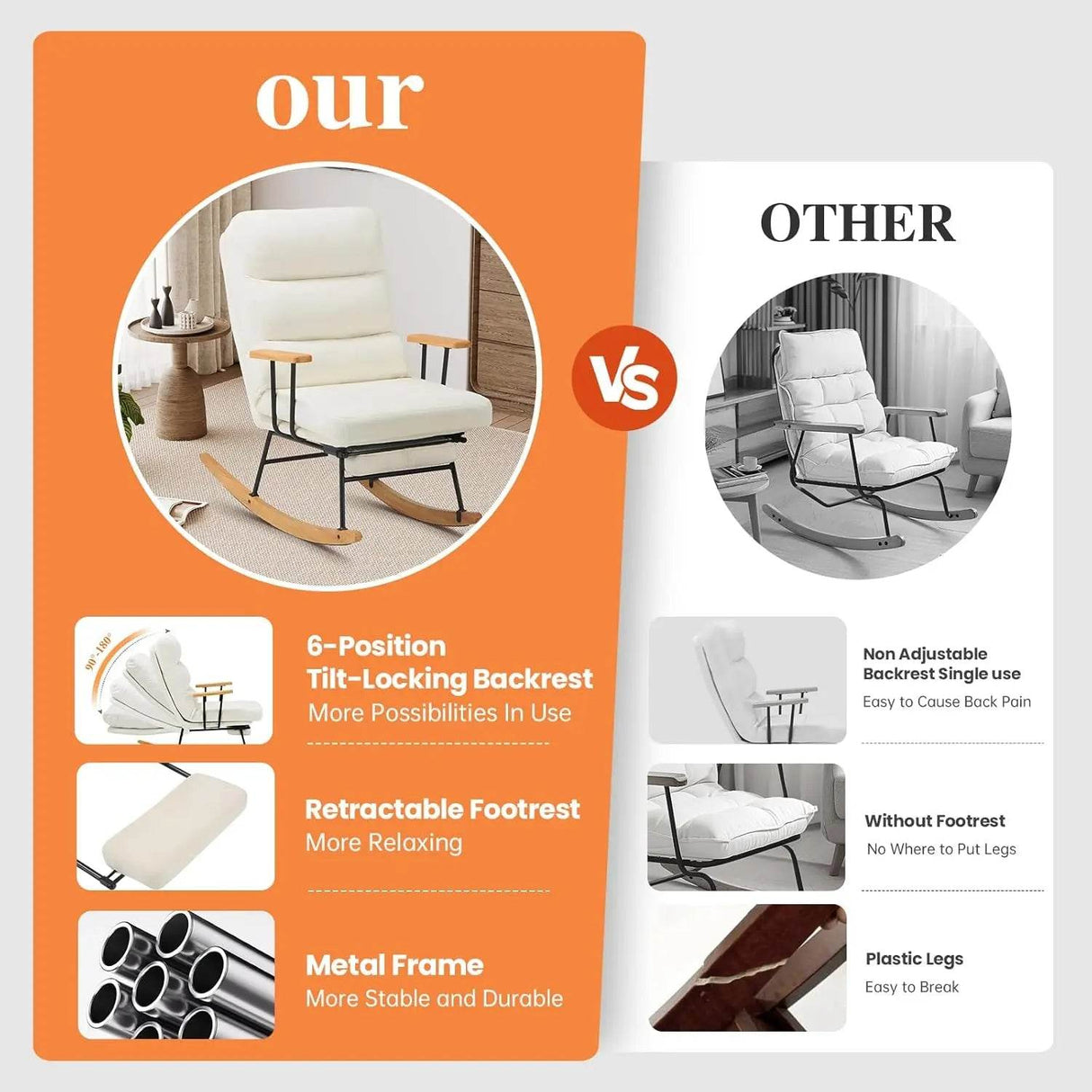 Adjustable Teddy Fabric Rocking Chair with Footrest - Sleep Galleria