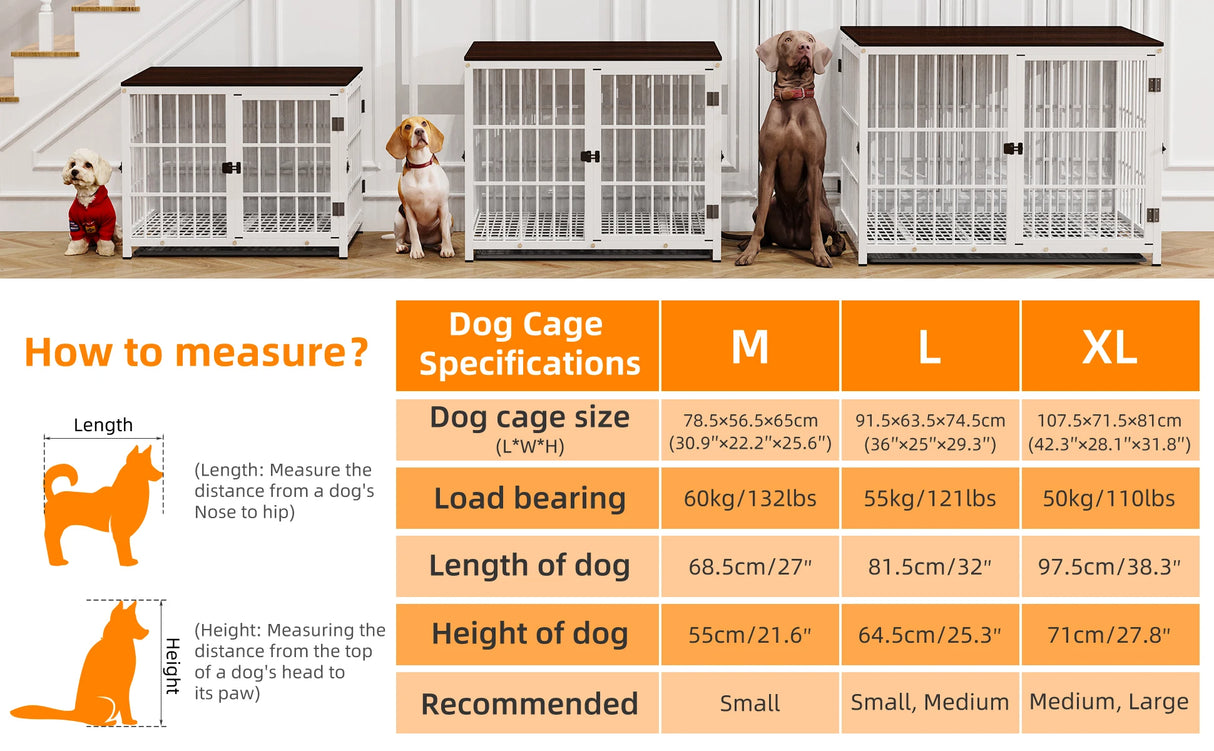 Multifunctional Wooden Dog Crate With Removable Tray