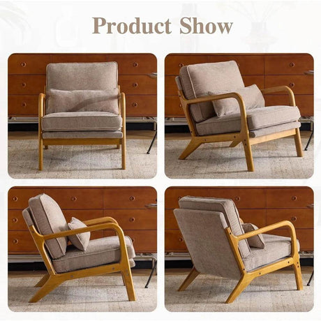 Mid - Century Modern Chenille Armchair with Lumbar Pillow - Calmora - Sleep Galleria