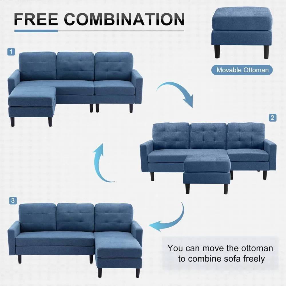 Convertible Modern Linen Fabric L - Shaped Sectional Sofa - Calmora - Sleep Galleria