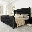 Velvet Upholstered Platform Bed Frame With Wingback Headboard - Sleep Galleria