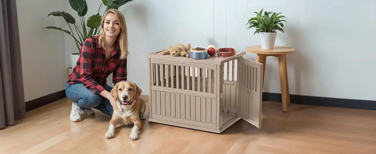 Lockable Resin Dog Crate End Table Nightstand