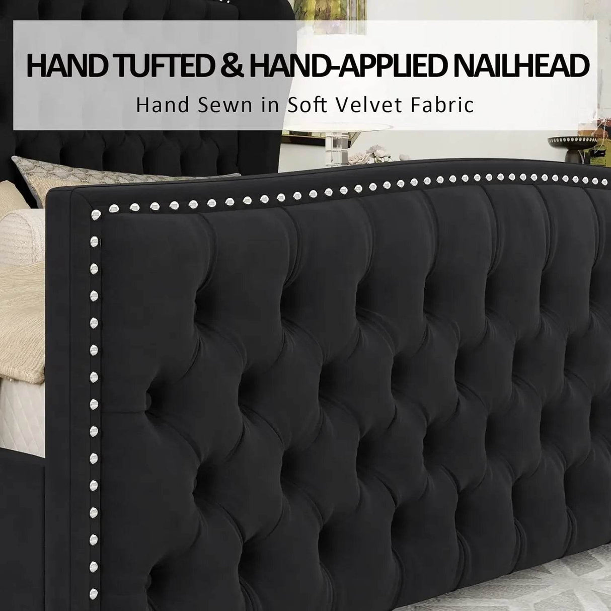 Velvet Upholstered Platform Bed Frame With Wingback Headboard - Sleep Galleria